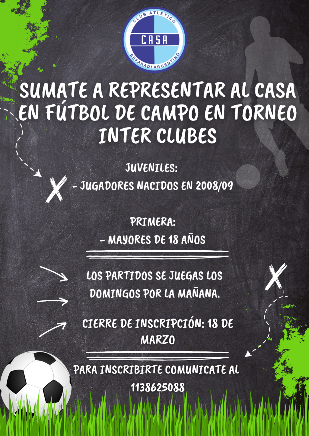 Sumate a representar al CASA en fútbol de campo en torneo Inter clubes
