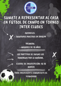 Sumate a representar al CASA en fútbol de campo en torneo Inter clubes